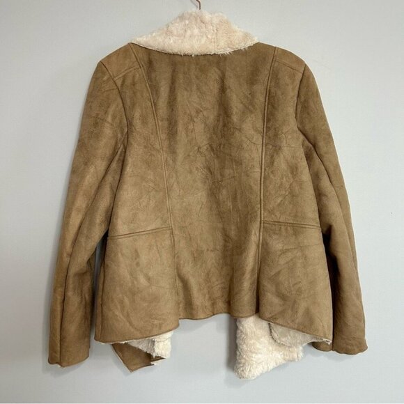 Bernardo Women's Tan Faux Suede Fur Lined Shearling Open Front Coat Size 1X - Picture 6 of 7
